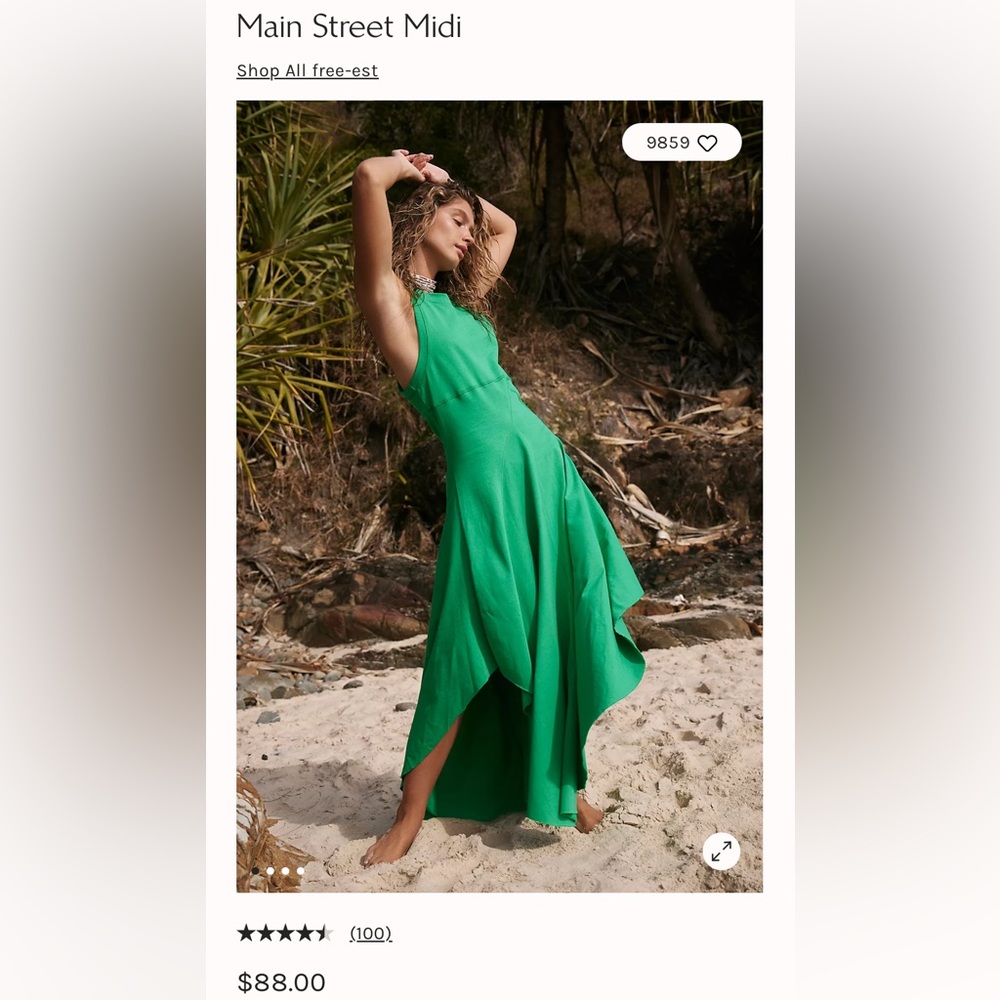 Free People Main Street Midi dress, size XS, green